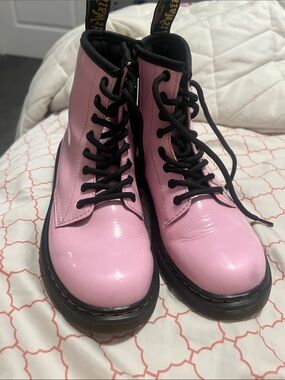 Dr. Martens Pink Gloss Lace-Up Combat Boots